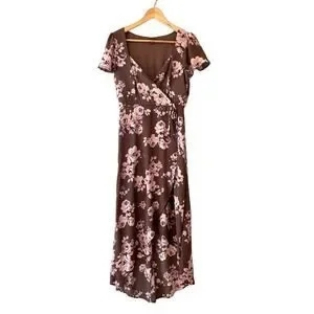 Lily Rose Brown and Pink Floral Midi Dress